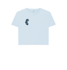 Sky Blue Seahorse White Crop Top | White T-shirt | White Tops for Women